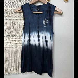 Zoe + Liv Blue Ombre Tie Dye Cactus Tank Top
